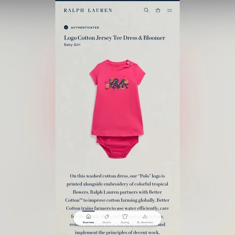 Ralph Lauren polo hot pink shirt dress baby girl 3-6m